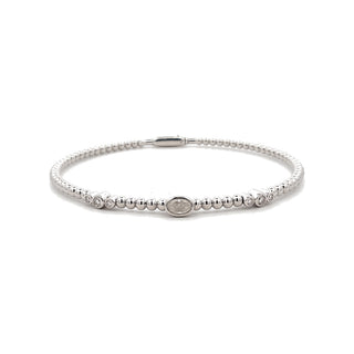 Beaded Round Bezel Station Moissanite Bangle in Sterling Silver