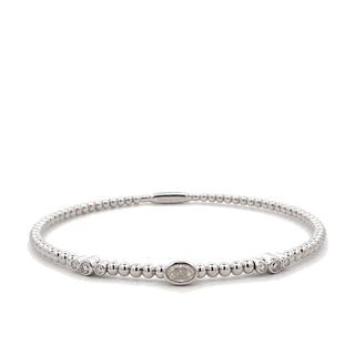 Beaded round bezel station moissanite bangle in sterling silver, view 2