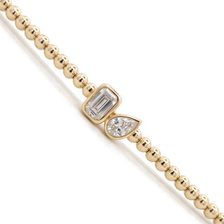 Beaded Two-Stone Station Moissanite Bangle in Sterling Silver, close-up