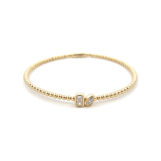 Beaded Two-Stone Station Moissanite Bangle in Sterling Silver