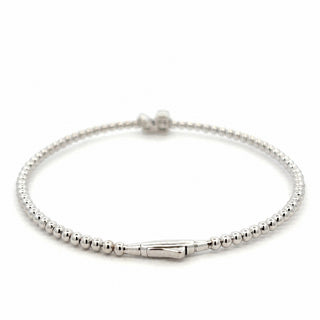 Beaded two-stone station moissanite bangle in sterling silver
