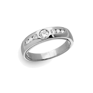Bezel Round Center Band with Channel Side Stones Moissanite Ring in sterling silver