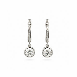 Bezel round drop pavé huggie moissanite earrings in sterling silver
