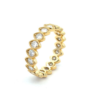 Bezel-Set heart eternity band moissanite ring in yellow gold vermeil over sterling silver