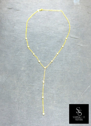 Bezel station y lariat moissanite necklace in sterling silver