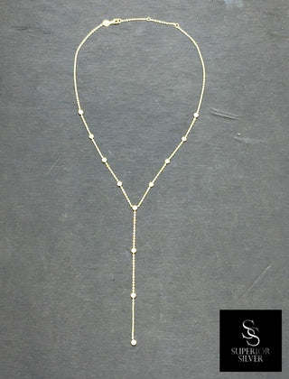 Bezel station y lariat moissanite necklace in sterling silver, view 2