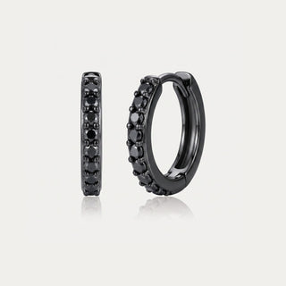 10mm slim pave huggie hoop earrings in black rhodium over sterling silver with black moissanite
