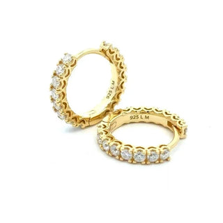 Bold prong-set round moissanite huggie hoop earrings in yellow gold vermeil over sterling silver
