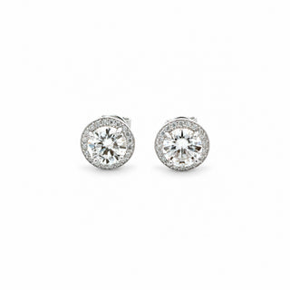 Bold round halo moissanite stud earrings in sterling silver