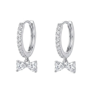 Bow Charm Pavé Moissanite Huggie Hoop Earrings in sterling silver
