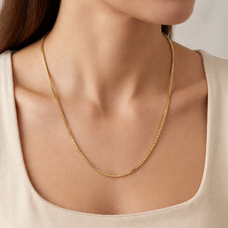 Box Chain 14kt Yellow Gold over 925 Sterling Silver 18inch 1.85mm on model