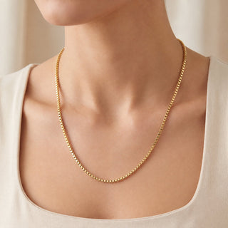 Box Chain 14kt Yellow Gold over 925 Sterling Silver 20inch 1.85mm on model