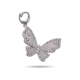 Brushed Butterfly with Stone-Set Edges Moissanite Pendant in sterling silver