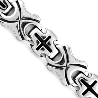 Byzantine cross link rhodium over 925 sterling silver bracelet 8 inch 13.7mm close up detail