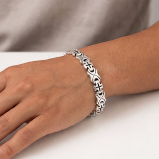 Byzantine cross link rhodium over 925 sterling silver bracelet 8 inch 13.7mm on wrist