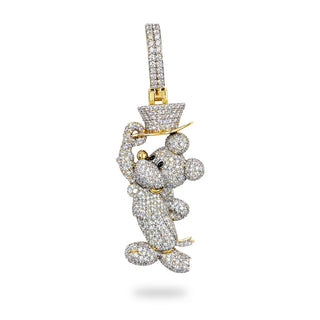 Superior Silver cartoon mouse pendant in 10K yellow gold fully iced with 2.88 carats of sparkling natural diamonds.