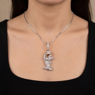 Superior Silver cartoon mouse pendant in 10K yellow gold with 2.88 carats of natural diamonds worn on a chain