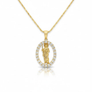 Catholic Saint Oval Medal Moissanite Pendant view 2