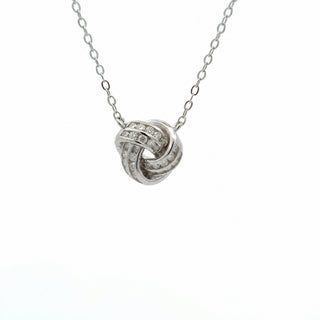 Channel-set love knot moissanite necklace in sterling silver