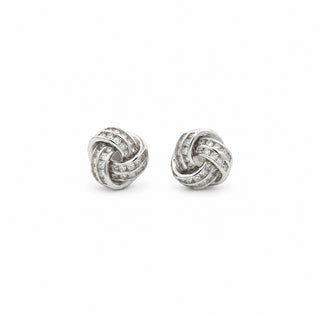 Channel-set love knot moissanite stud earrings in yellow gold vermeil over sterling silver