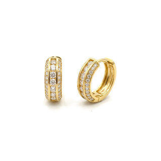 Channel-set pavé edge moissanite huggie hoop earrings in yellow gold vermeil over sterling silver