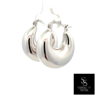 Chunky Puffed Dome Hoop Earrings in sterling silver, view 2