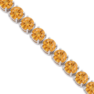 Round Cut Citrine Tennis Bracelet in Sterling Silver, close-up