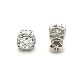 Classic cushion halo moissanite stud earrings in sterling silver