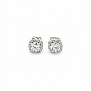 Classic cushion halo moissanite stud earrings in yellow gold vermeil over sterling silver