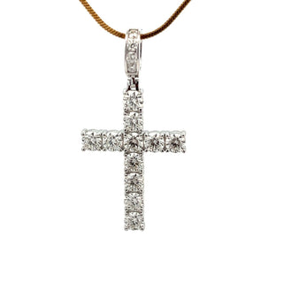 Classic prong-set moissanite cross pendant in sterling silver, Medium size