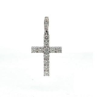 Classic prong-set moissanite cross pendant in sterling silver, Small size