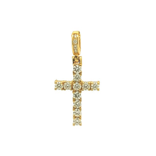 Classic prong-set moissanite cross pendant in yellow gold vermeil over sterling silver, Dainty size