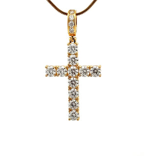 Classic prong-set moissanite cross pendant in yellow gold vermeil over sterling silver, Medium size