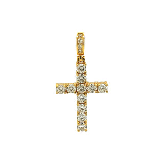 Classic prong-set moissanite cross pendant in yellow gold vermeil over sterling silver, Small size