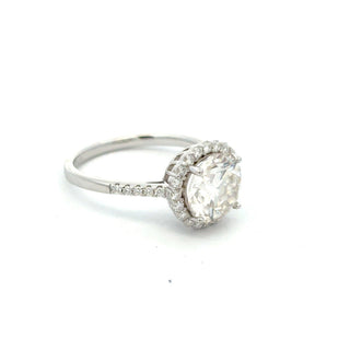 Classic round halo moissanite ring in sterling silver