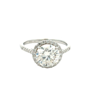 Classic round halo moissanite ring in sterling silver, view 2