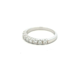Classic round-stone half eternity band moissanite ring in sterling silver