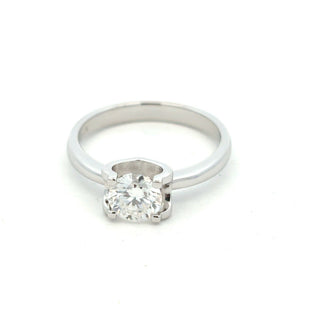 Classic solitaire on plain band moissanite ring in sterling silver