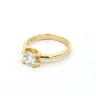 Classic solitaire on plain band moissanite ring in yellow gold vermeil over sterling silver