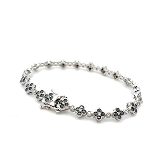 Clover and round stone moissanite tennis bracelet in sterling silver with black finish