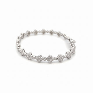 Clover and round stone moissanite tennis bracelet in sterling silver