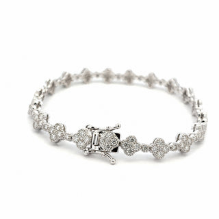 Clover and round stone moissanite tennis bracelet in sterling silver, view 2
