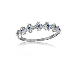 Clover Band with Blue Accent Stones Moissanite Ring in sterling silver