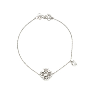 Clover Station and Heart Drop Moissanite Bracelet in Sterling Silver