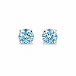 Blue round solitaire moissanite stud earrings in sterling silver