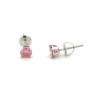 Pink round solitaire moissanite stud earrings in sterling silver