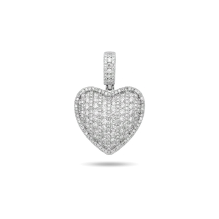 Column-Pavé Puffed Heart with Beaded Frame Moissanite Pendant in sterling silver