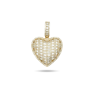 Column-Pavé Puffed Heart with Beaded Frame Moissanite Pendant in gold vermeil