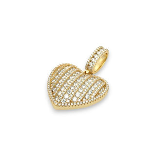Column-Pavé Puffed Heart with Beaded Frame Moissanite Pendant in gold vermeil, side angle