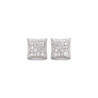Concave square iced cluster moissanite stud earrings in sterling silver